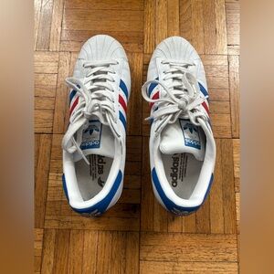 Adidas Superstar shelltoe blue and red stripes